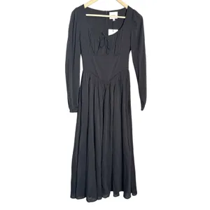 Reformation Oria Organic Cotton Long Sleeve Shirred V-Waist Scoop Midi Dress 0 thumbnail 5