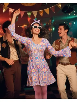 5 Pcs 70s Disco Outfit Hippie Costume w/ Accessories 70s 80s Halloween Womens XL thumbnail 6