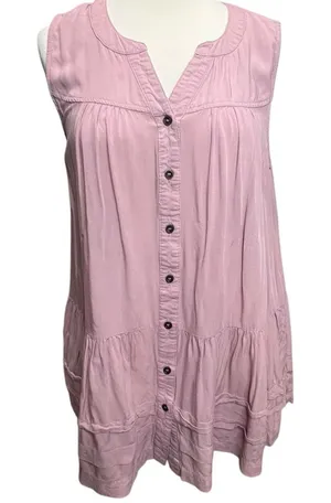 Entro Tunic Tank‎ Top Womens S Pink Sleeveless Button Down Tiered Soft Babydoll thumbnail 1