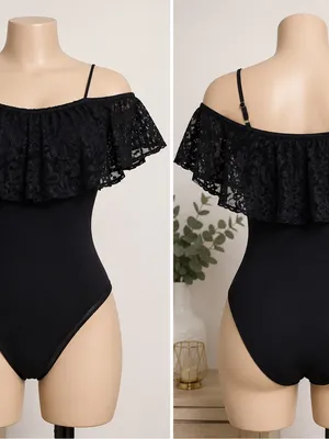 Black Lace Off Shoulder Bodysuit Size S NWT thumbnail 2