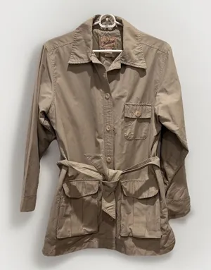 Woolrich Womens Safari Field Jacket Tan Beige Cotton Blend Belted Size Small thumbnail 1