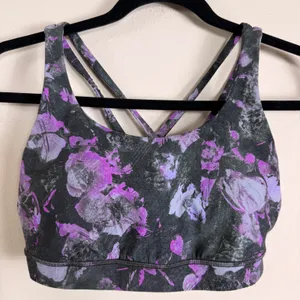 Lululemon Energy Bra Purple Grey Floral Strappy Back Sports Bra Size 8 thumbnail 1