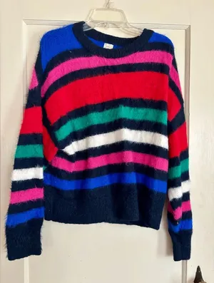 a new day Multicolor Fuzzy Striped Crewneck Sweater thumbnail 1