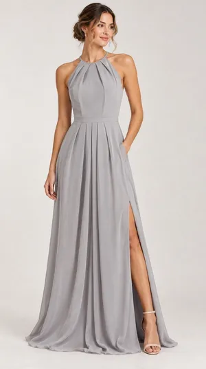 Weddingtown Way Isabelle Gray Halter Maxi Gown Dress Sz 4 Bridesmaid thumbnail 1