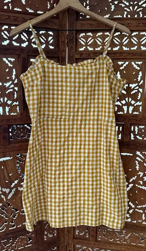 Cotton candy la Yellow Gingham Ruffle Strap Mini Dress Size L thumbnail 1