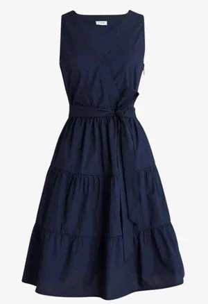 Jcrew Dress Size 12 Navy Blue Sleeveless Cotton Vneck Tie Waist NWT thumbnail 1