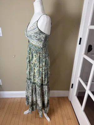 Angie Boho Tiered Cut Out Floral Dress Green Size Small thumbnail 4