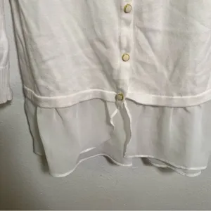 AB‎ Studio Women's Size Medium Cardigan Blouse Peplum Hem White Scoop Neck thumbnail 4