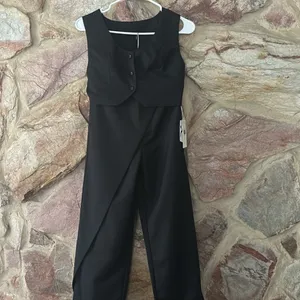 Commense Solid Asymmetrical Straight Leg Pants Set size small Black thumbnail 3
