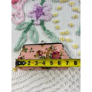 Home-X Pink Floral Canvas Kiss Lock Frame Coin Purse Clutch Bag Rose‎ Print thumbnail 5