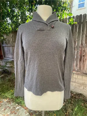 Lauren Ralph Lauren Shawl Collar 100% Cotton Sweater Heathered Gray Preppy M thumbnail 3