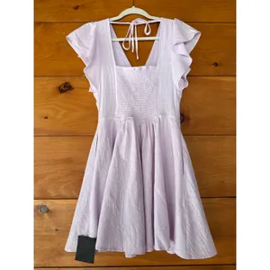 NWT Lulus Sweeten Me Up Lilac Flutter Sleeve Mini Dress With Pockets Weekend M thumbnail 3