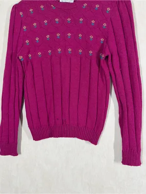 Pendleton Women’s Vintage 100% Virgin Wool Floral Sweater in Pink S thumbnail 3
