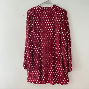 Lulus Pleat to Meet You Wine Red Polka Dot Long Sleeve Shift Dress LARGE‎ thumbnail 5