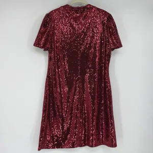 Marina Womens Red Sequin‎ Short Sleeve Shift Cocktail Party Dress Size 14 thumbnail 2