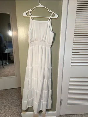 PrettyGarden Women's Size Small Sleeveless Midi Dress White Faux Button Smocked thumbnail 6
