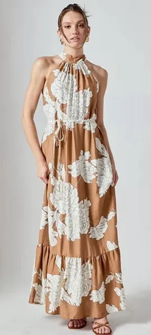 English Factory Women's Floral Halter Maxi Dress Size Small Belted A Line thumbnail 1