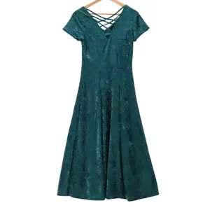 Styleworks‎ Vintage 90s Crushed Velvet Maxi Dress Womens Size S Whimsigoth Green thumbnail 5