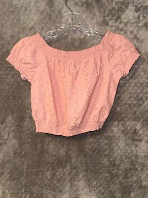 H&M Divided Pink Eyelet Off-the-Shoulder Crop Top thumbnail 4