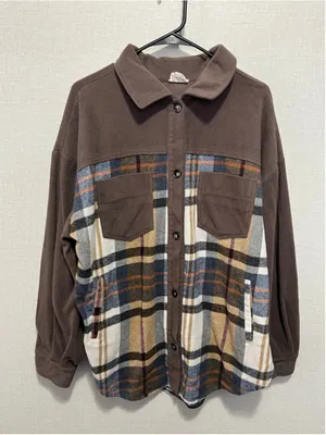 BIBI Brown Plaid Fleece Button Front Flannel Shacket With Chest Pockets Size M thumbnail 1