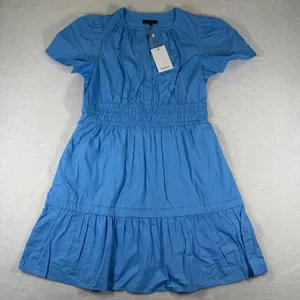Quince‎ Blue Organic Cotton Smocked Waist Puff Sleeve Mini Dress Size S NWT thumbnail 1