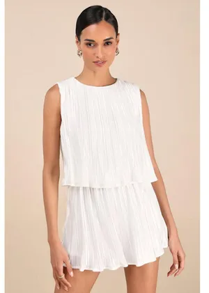 Lulus Chic Lavishness White Satin Plisse Sleeveless Romper Size XS thumbnail 2