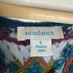 Sundance Maxi Dress Women's Embroidered Mesh Sheer Boho Teal Large thumbnail 7