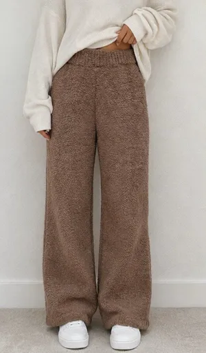 Skims Cozy Collection Pants S/M Small Medium Brown Teddy Knit Straight Leg thumbnail 1