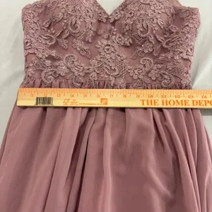 Azazie A4 Dusty Rose Lace V-Neck Chiffon Bridesmaid Formal Maxi Dress thumbnail 11