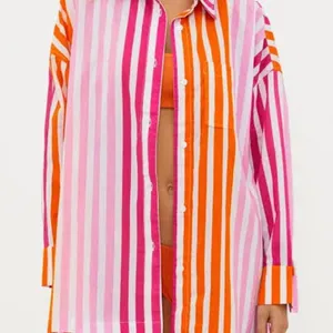 Beach Riot Revolve Alexa Pink Orange Stripe Cotton Button Down Swim Cover Up thumbnail 2