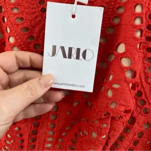 Jarlo NWT Anika Orange Eyelet Cocktail Dress Puff Sleeve Ruffle‎ Hem Sz 0 thumbnail 4