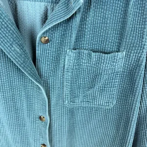 LL Bean Corduroy Button Down Shirt Size MP Shacket Teal Gorpcore Outdoors Rustic Blue thumbnail 2