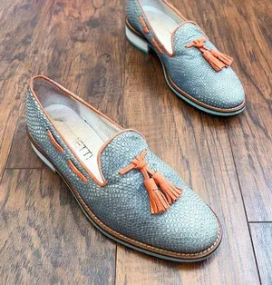 Torretti • retro tassel loafers aqua blue orange leather suede slip on thumbnail 1