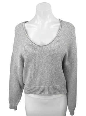Free People Women's Gray Waffle Knit Long Sleeve Pullover Sweater Top Size XS thumbnail 1