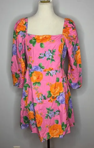 Miss Selfridge - Pink Floral Puff Sleeve Mini Dress thumbnail 1