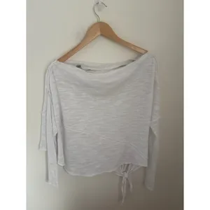 We The Free Free People White Slub Knit Side Tie Off Shoulder Top Womens XS thumbnail 2