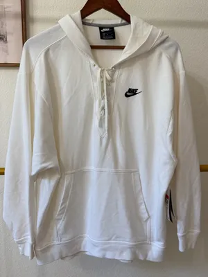 Nike White Lace-Up Hooded Pullover NWT Size Medium thumbnail 1