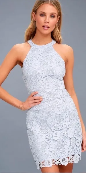 NWT Lulus Love Poem Lace Mini Dress in Light Blue Size Large‎ thumbnail 1