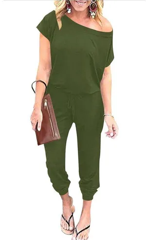 NEW Loose Off Shoulder Elastic Waist Stretchy Long Jumpsuit 2X thumbnail 3