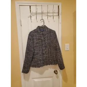 Apt 9 Blue Metallic Tweed Dressy Jacket New Women Size L Zip Snap Office thumbnail 2