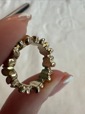 Gold Floral Enamel Band Ring - Cream Flowers- size 5 thumbnail 6