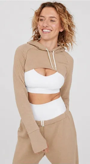 OFFLINE by Aerie OTT Fleece Shrug in Tan thumbnail 1