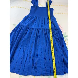 Grace+Karma Blue Smocked Eyelet Midi Dress Ruffle‎ Strap XL thumbnail 2