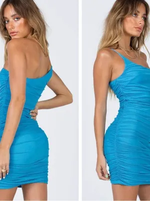 Princess Polly Jocasta Teal One-Shoulder Ruched Mini Dress Bodycon thumbnail 5