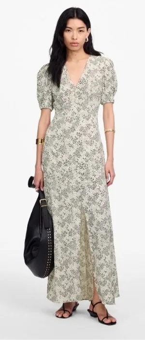 Madewell Dress Size 14 Harper Floral Ivory Puff Sleeve V Neck Midi Floral NU576 thumbnail 1