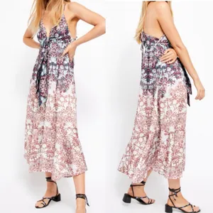 Free People Sun Bleached Maxi Dress Boho Bohemian Floral Chocolate Combo thumbnail 4