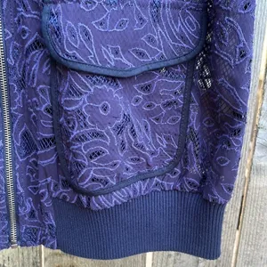 Anthropologie EUC Elevenses Miranda Lace Bomber Jacket Purple Oversized Small thumbnail 7