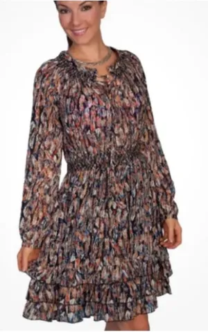NWT Scully Feather Print Dress Patterned Garment Pink Size M thumbnail 1