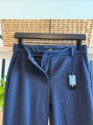 NWT Express Editor Boot Cut Mid-Rise Navy Woven Career Dress Pant Trouser 2 Long thumbnail 8