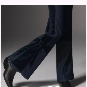 Maeve Bow Peep High Rise Flare‎ Jeans Dark Wash Bow Detail Suede 25 Cool Girl thumbnail 2